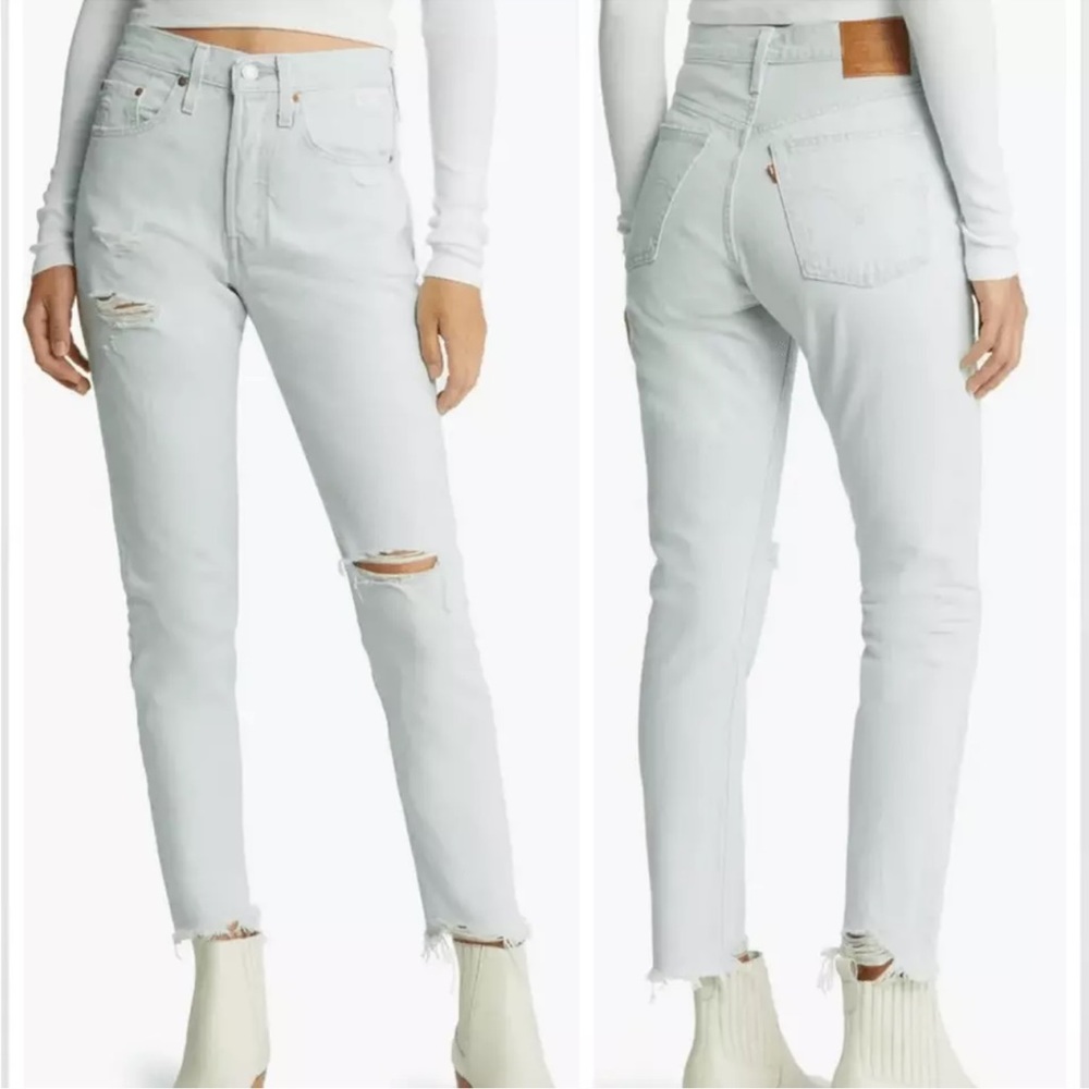 Levi’s 501 Wash Jeans Womens Light Blue Distressed Raw Hem Straight Size 25